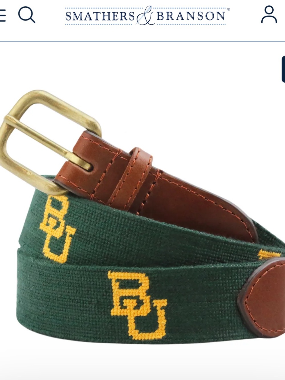 Smathers & Branson Baylor Belt Pine Leather Green-Yellow Needlepoint Sz 40 USA